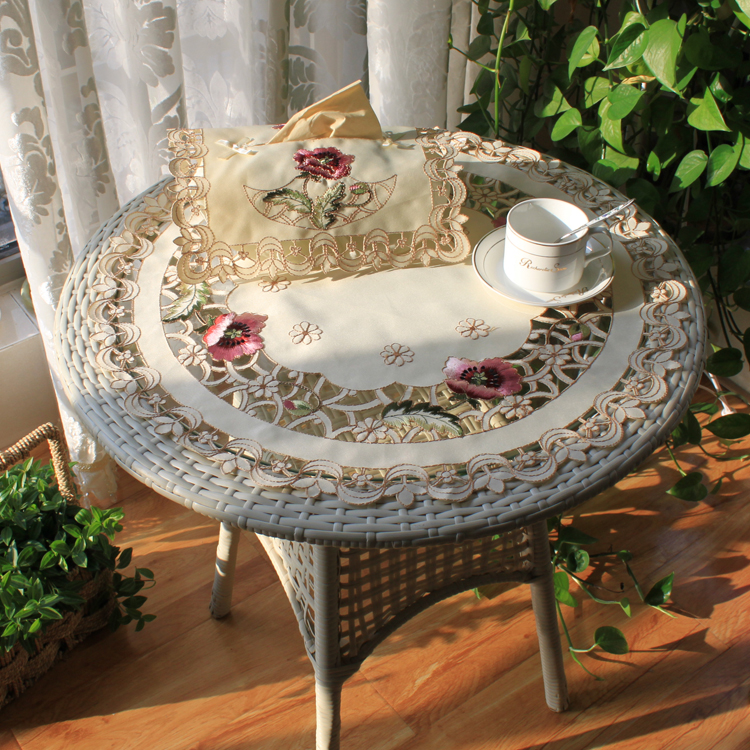 外贸原单欧式田园简约餐桌布圆桌布鞋柜五斗柜盖布台布手工镂空