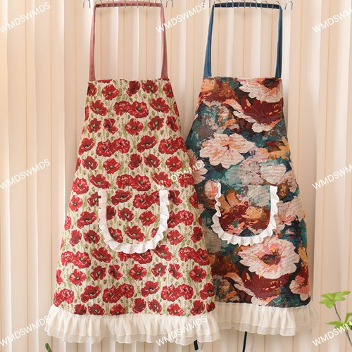 法式田园风围裙女高颜值罩衣厨房家用夏季工作服做饭挂脖围裙布艺