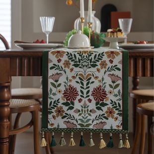 饰长条盖布 饰茶旗电视柜斗柜装 厂家直销美式 田园风桌旗绿色流苏装