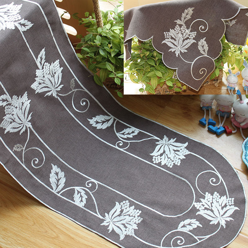 外贸原单欧式简约现代刺绣布艺餐桌布桌旗鞋柜电视柜茶盘盖布餐垫