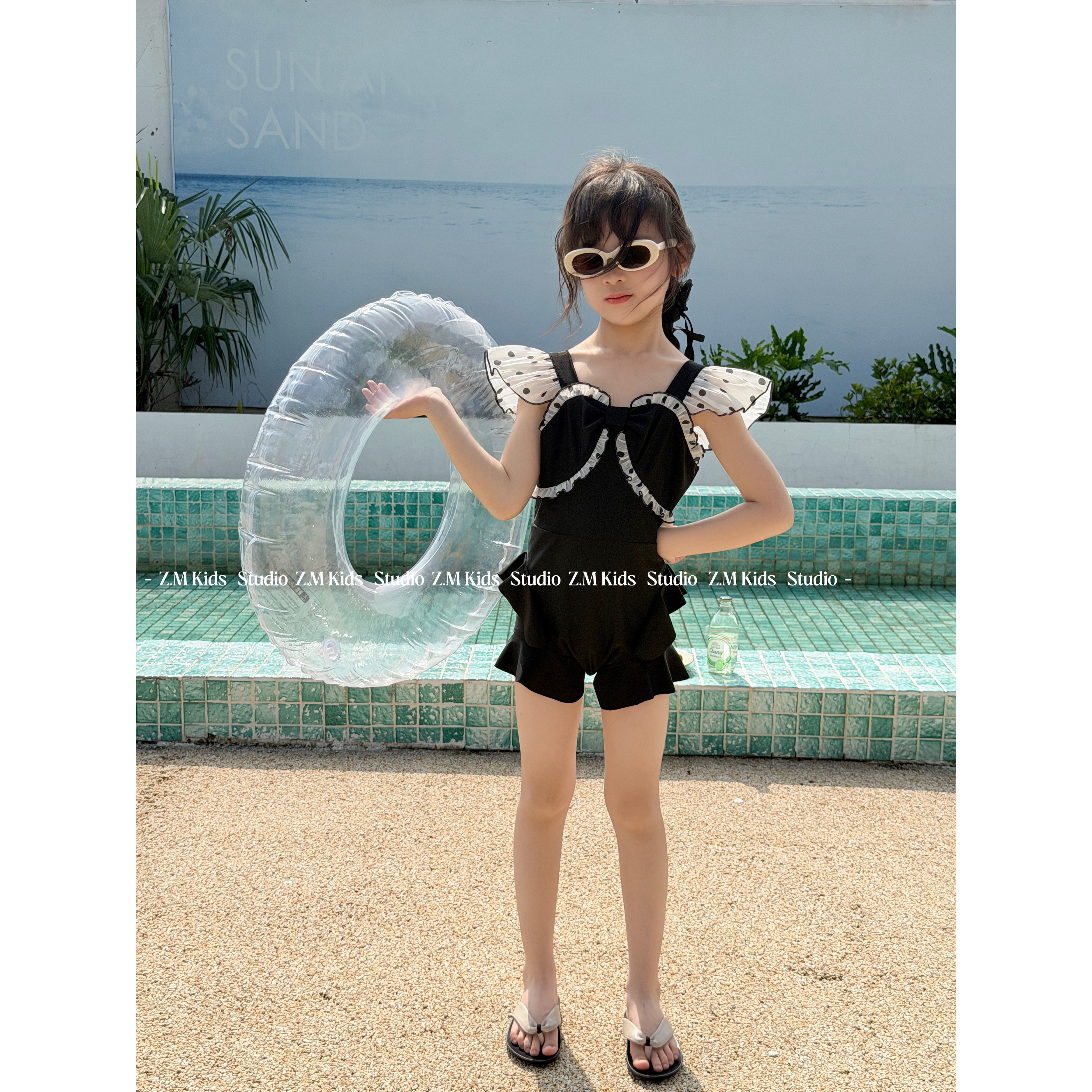 【黑羽波点】26夏女童连体泳衣儿童温泉裙中大童沙滩游泳衣