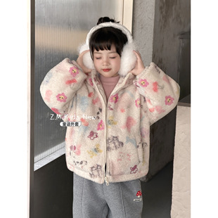 【童话】25冬女童连帽棉衣儿童涂鸦毛毛一体中大童夹棉外套
