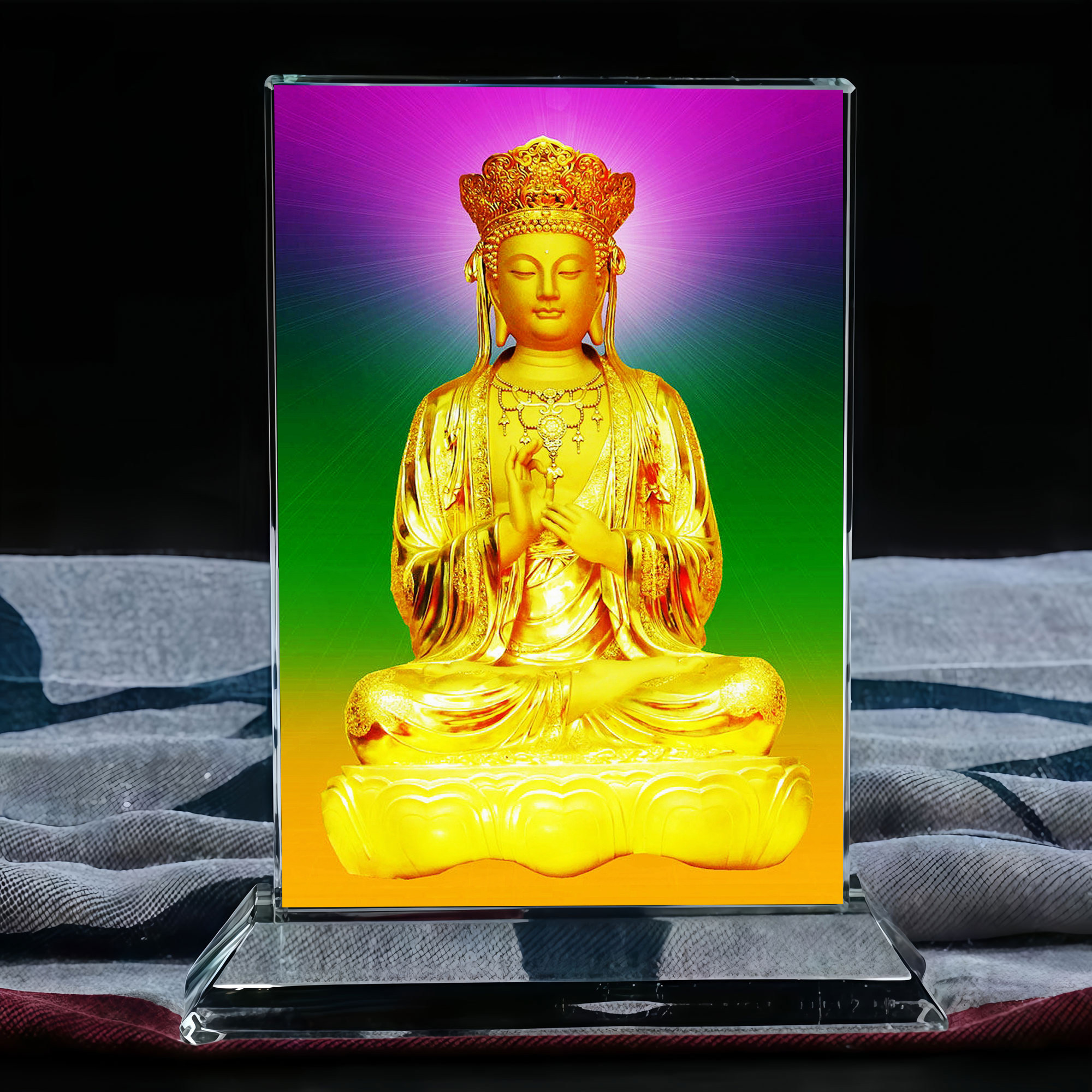 法门寺天冠弥勒佛水晶摆台玄关桌面家居装饰手工艺品供奉摆件定制