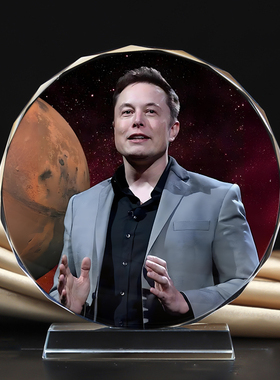 埃隆马斯克画像水晶摆件办公室桌面装饰工艺品礼物家居摆台定制