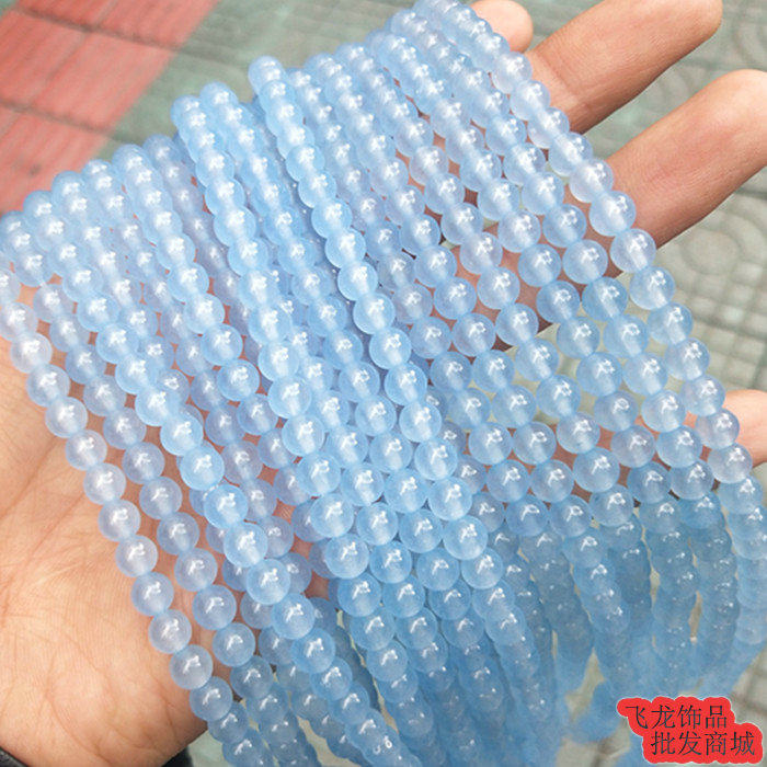 4/6/8/10/12mm 天然湖蓝色玉髓圆珠串珠散珠子半成品 diy饰品配件