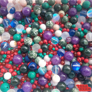 半斤出售 混装各款式大小 通孔天然半宝石圆珠散珠子 diy首饰配件