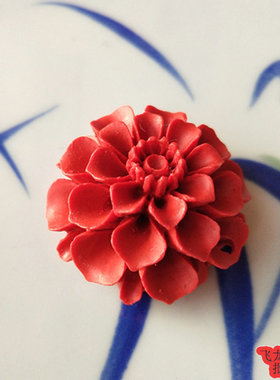 爆款 天然朱砂三层红色芙蓉花 双孔底部平 diy佛珠毛衣链饰品配件