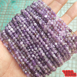 天然无优化 4-12mm原矿石水晶圆珠 紫晶散珠子半成品 diy手串配件