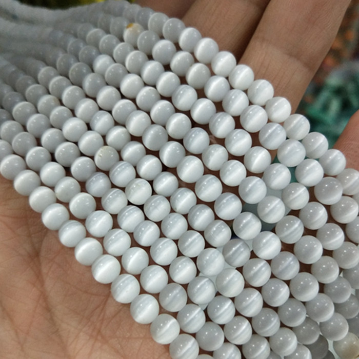 新品 3/5mm白色猫眼石圆珠散珠子半成品 diy手工材料串珠首饰配件