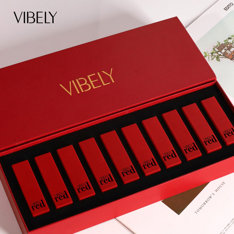 VIBELY红唇情蜜语口红哑光雪面持久防水中国红十色礼盒装丰唇