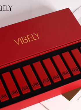 VIBELY红唇情蜜语口红哑光雪面持久防水中国红十色礼盒装丰唇