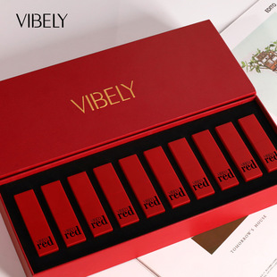 VIBELY红唇情蜜语口红哑光雪面持久防水中国红十色礼盒装丰唇