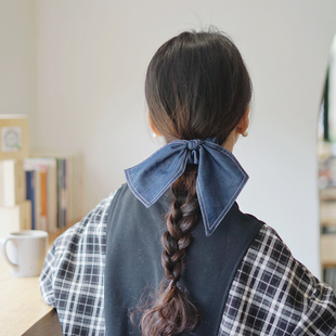 韩式甜美牛仔布艺超大蝴蝶结发圈女高级感头花头饰发饰2026新款