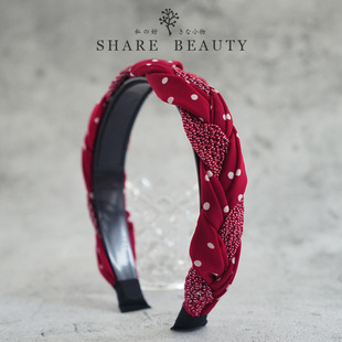 港风复古米妮波点麻花高颅顶发箍女带齿防滑喜庆新年红色头箍发饰