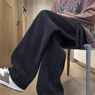 裤子男春秋潮牌宽松直筒阔腿灯芯绒休闲oversize垂感长裤白色卫裤