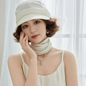 新款 帽子假发一体短卷发轻薄褶皱帽子女真丝透气逛街出游鸭舌帽