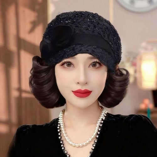 假发帽子一体鸭舌帽秋冬中老年时尚妈妈帽短卷发减龄气质仿真头套