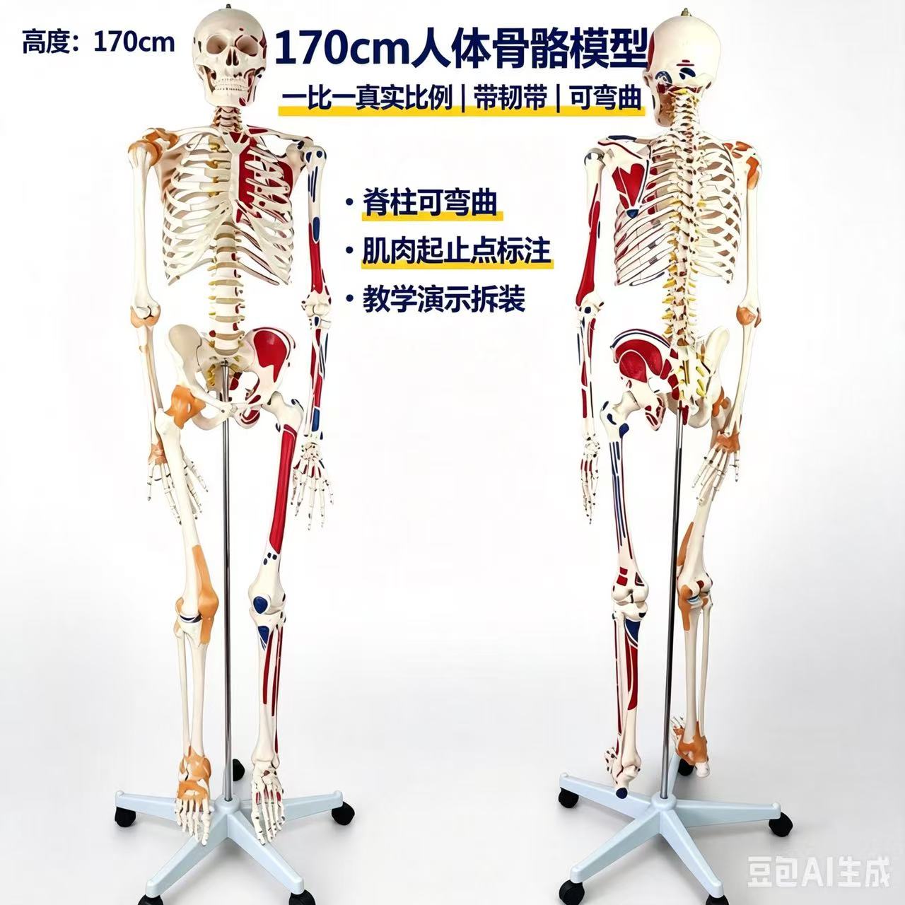170CM人体骨骼肌肉模型脊柱弯曲医学用瑜伽健身骨架标本