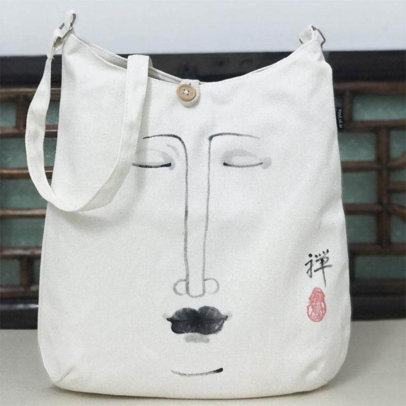 新款中式包包佛系包帆布古风手绘布包斜跨寺院包茶服中国风禅服僧