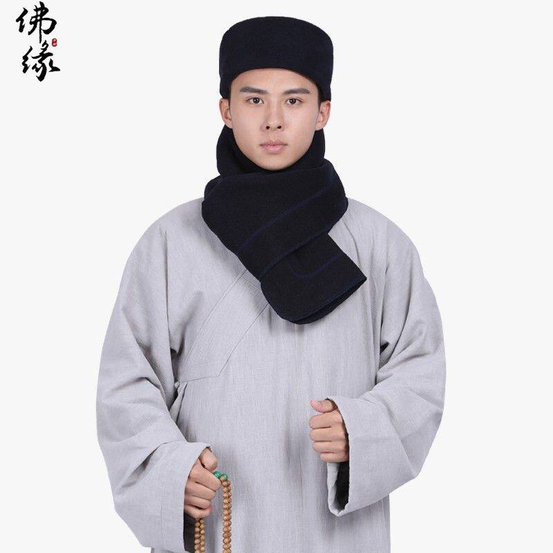 新款僧人僧帽居士帽毛绒帽子男女士围巾两件套中国风复古围脖保暖