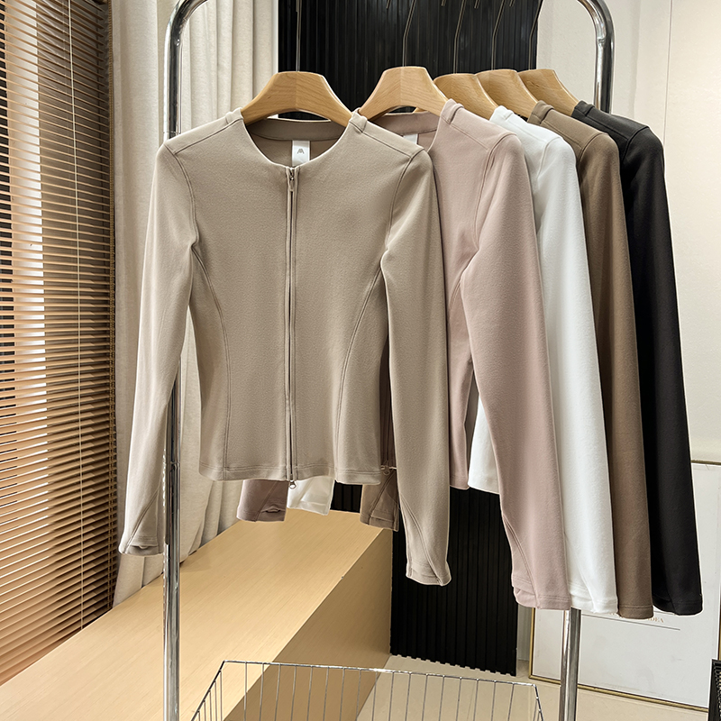 双拉链开衫女保暖上衣外套修身打底衫抓绒衣