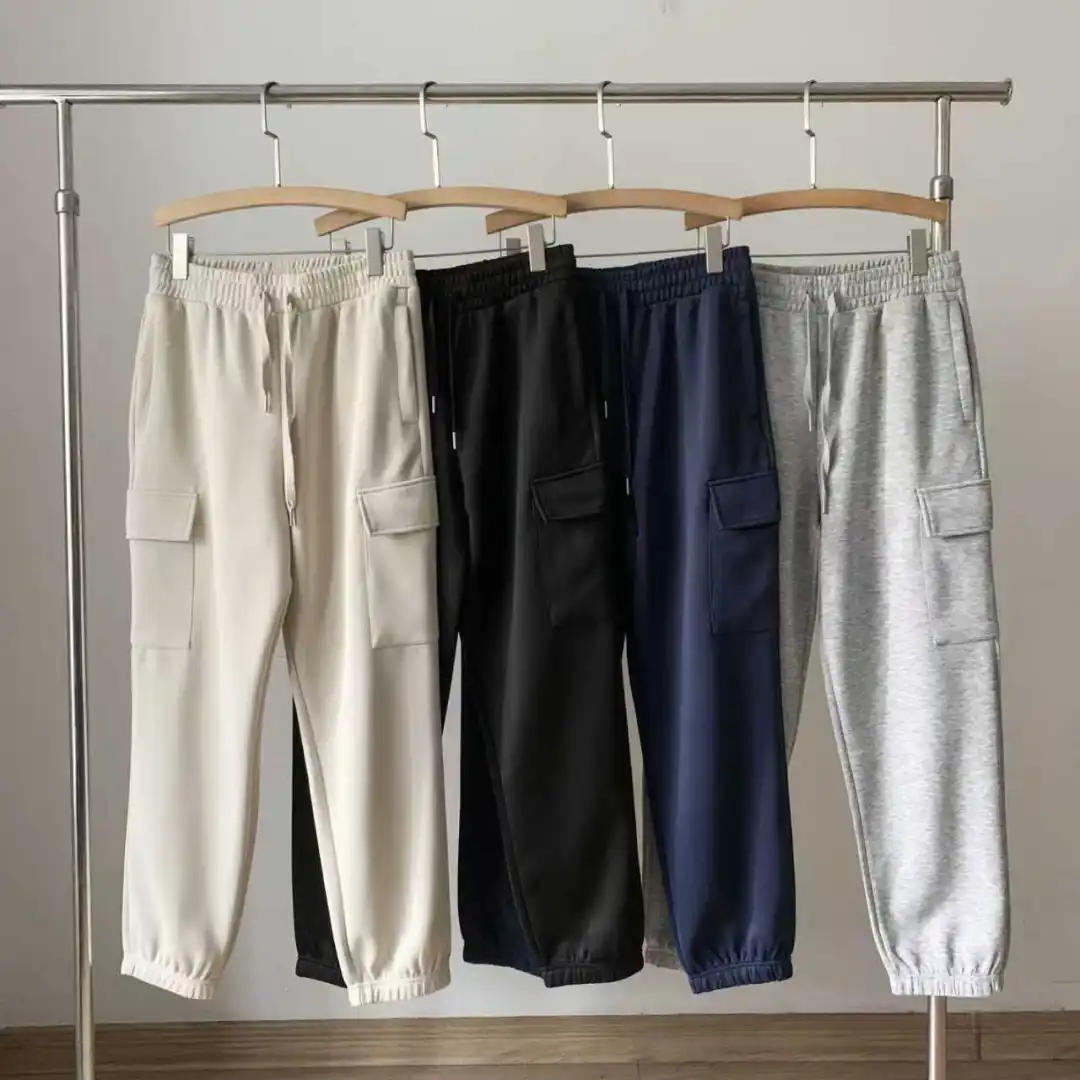 美式纯棉毛圈直筒束脚卫裤男多口袋工装休闲裤