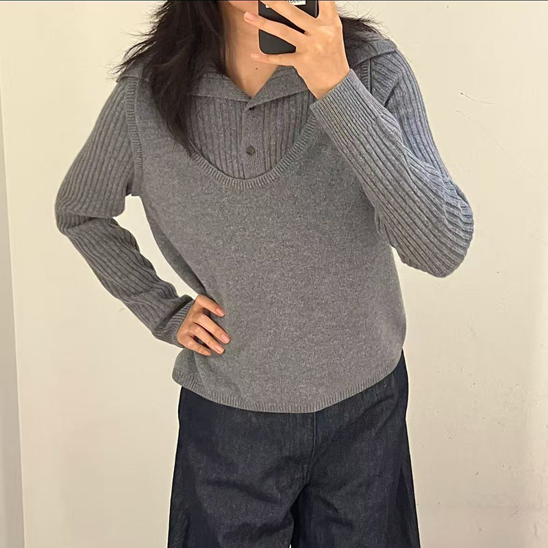北欧小众~ G990＋   修身版型叠层假两件羊毛混纺针织衫女毛衣