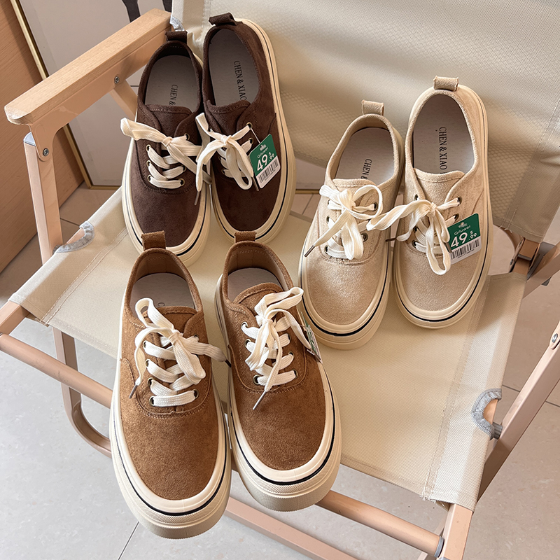 复古质感休闲百搭圆头系带休闲鞋板鞋女