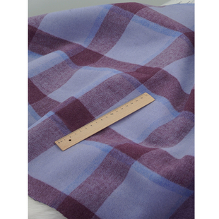 可剥开格子双面双色羊绒布料雾霾蓝酒红色大衣外套毛呢设计师面料