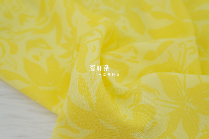 透气亲肤垂感印花竹节亚麻布料南洋情书连衣裙旗袍棉麻设计师面料