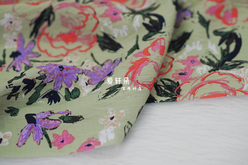 亲肤 晕染油画风天丝棉布料 山茶诗笺连衣裙旗袍衬衫亚麻女装面料