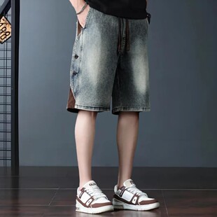 男夏季 复古牛仔短裤 宽松大码 五分裤 襄赞男装 潮牌痞帅休闲中裤 美式