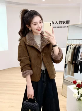 秋冬新款羊剪绒皮毛一体女士外套