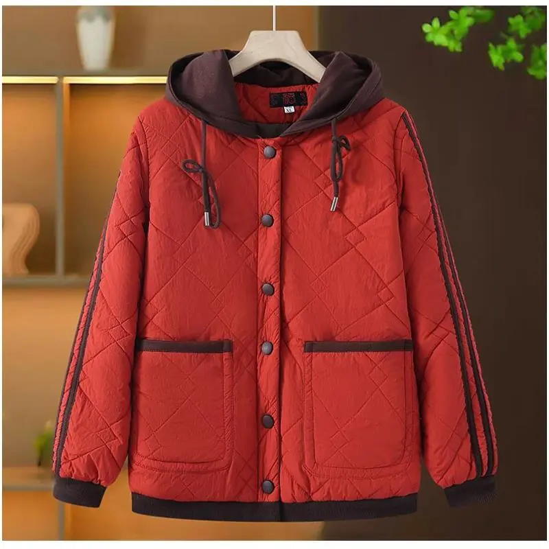 墨兰连帽中老年女装棉服宽松时尚