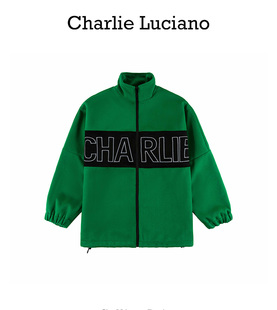 Charlie Luciano标识宽松字母印花卫衣嘻哈街头情侣拉链运动外套