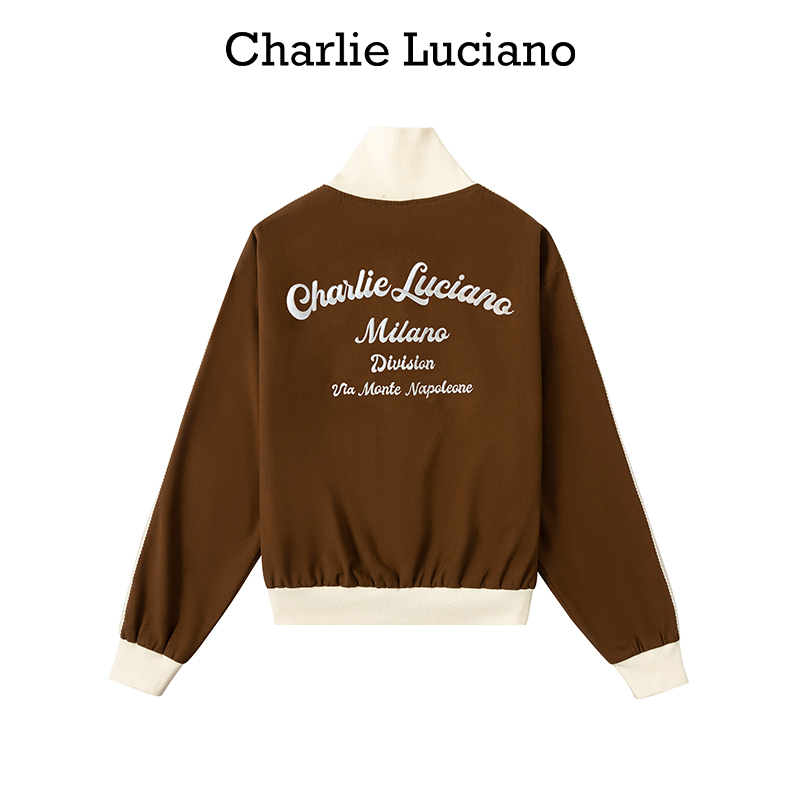 Charlie Luciano刺绣标识织带拉链运动外套女秋冬高领棒球服男