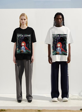 Charlie Luciano小红帽印花短袖t恤cl短袖体恤宽松t上衣情侣T