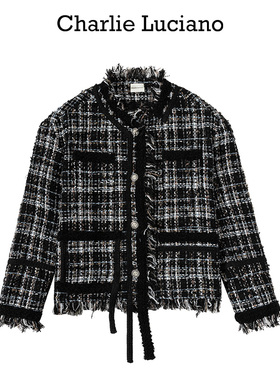 Charlie Luciano粗花呢破坏夹克 CL小香风外套上衣短外套