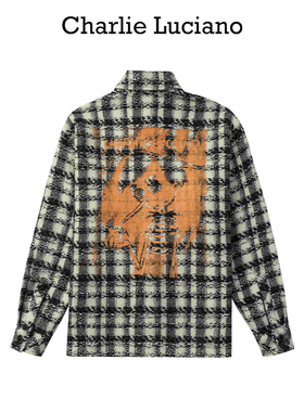Charlie Luciano匹诺曹印花粗花呢衬衫宽松潮流格子男女休闲上衣