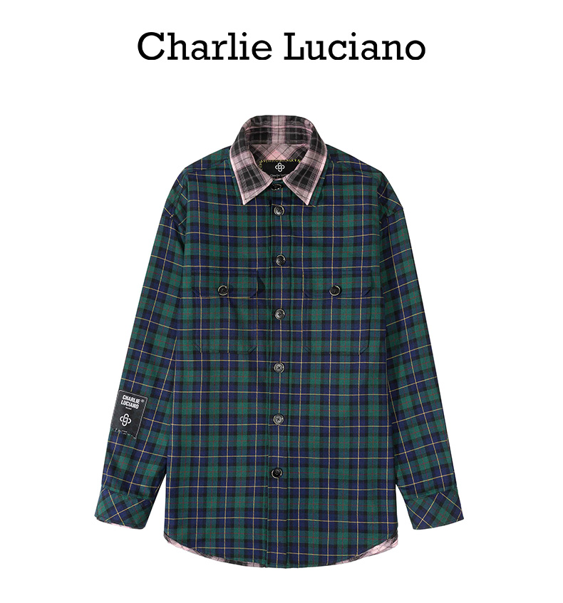 Charlie Luciano衬衫情侣小香风外套长袖秋季复古格纹CL衬衫外套