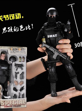 1/6 SWAT特警兵人模型 警察士兵玩偶可动手办 男生玩具创意礼物