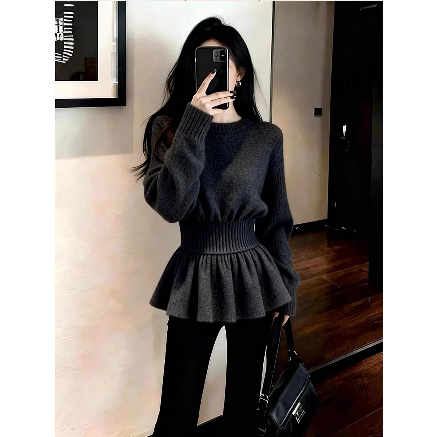 法式收腰打底毛衣女秋冬大码胖mm显瘦遮肉设计感荷叶边针织衫上衣,女装/女士精品,毛针织衫,淘宝优惠券,粉丝福利购,淘宝优惠卷