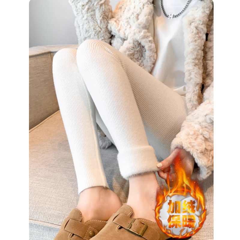 冬季打底裤女外穿秋冬加绒加厚保暖裤小个子高腰紧身弹力针织棉裤