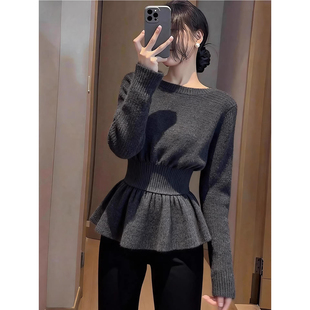 通勤收腰百搭毛衣 新款 高端精致气质休闲灰色针织上衣女装 2026春季