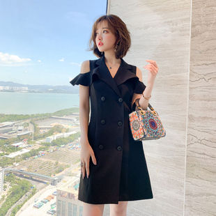 潮气质名媛西装 领高档连衣裙洋气收腰显瘦露肩小短裙 2026新款 女装
