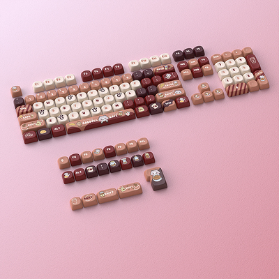 咖啡布偶MOA圆润机械键盘键帽五面PBT热升华个性创意磁轴WOOTING