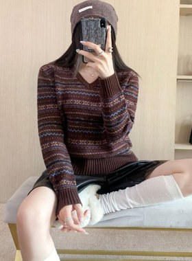 【小李不讲李呀】时尚百搭苏格兰织法V领费尔岛针织衫A25911