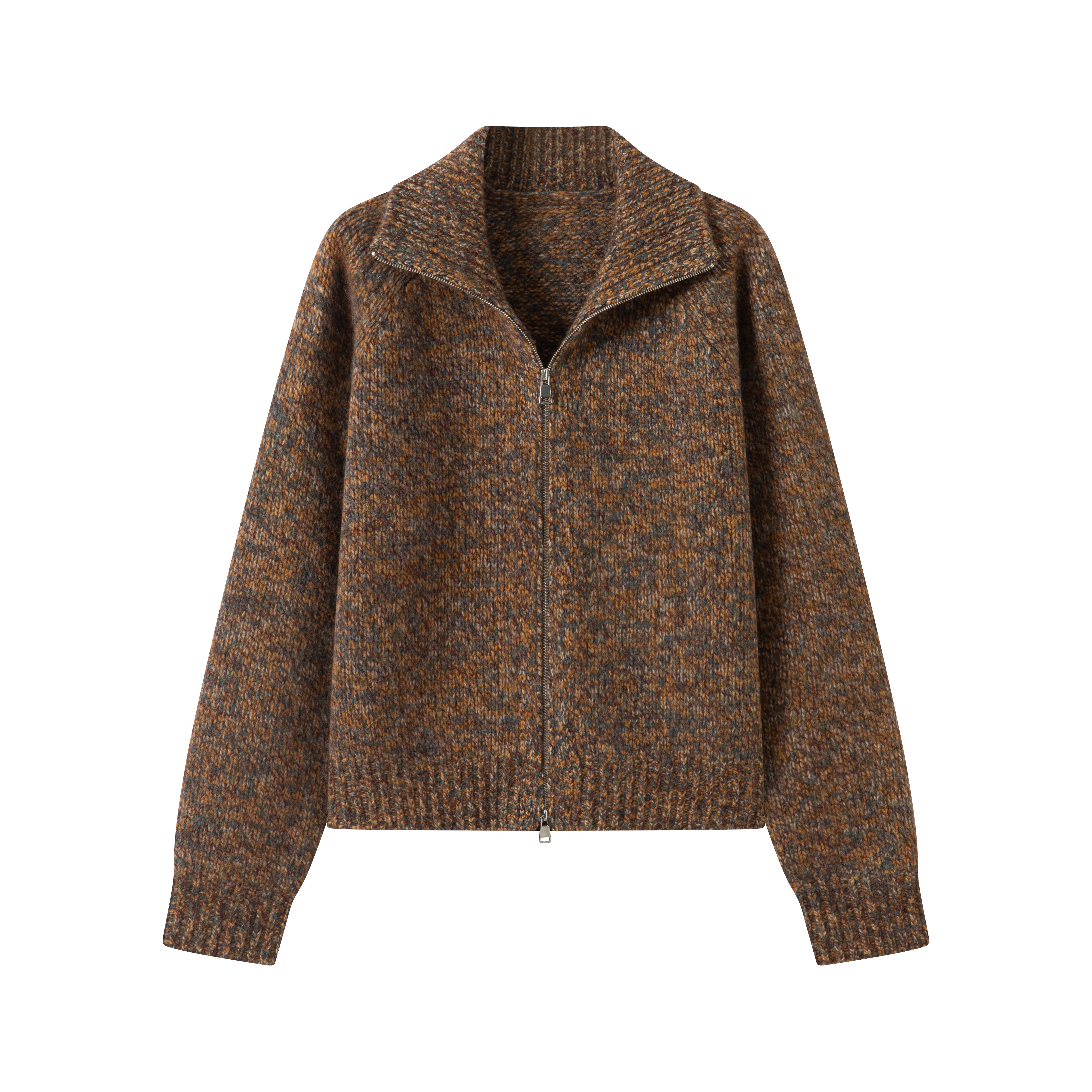 轻奢风时尚牦牛绒羊毛混纺花纱拉链开衫25775