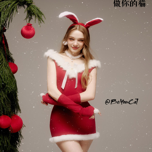雪夜小兔姬圣诞兔女郎包臀裙