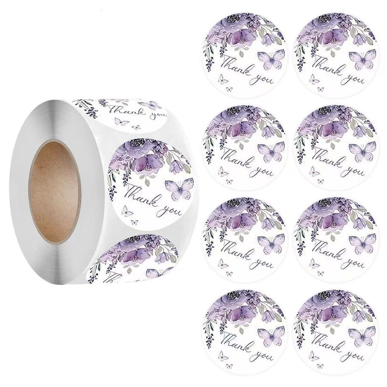 卷紫色蝴蝶花卉装饰贴纸